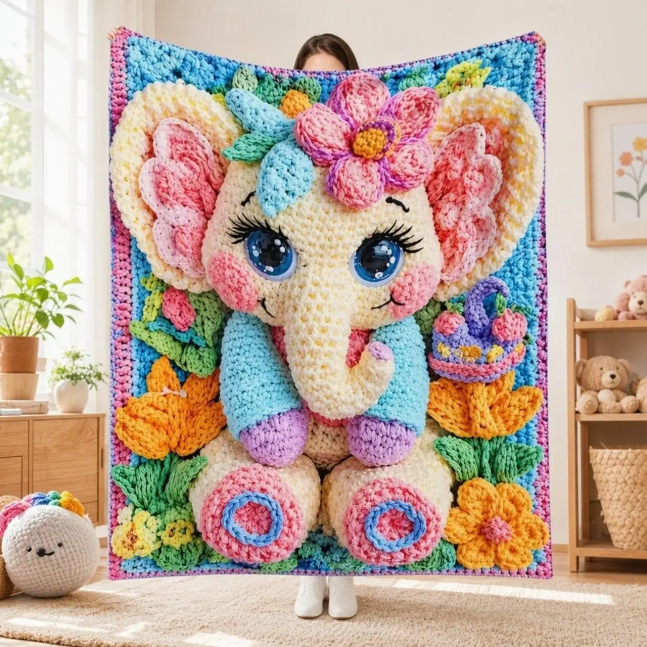 Cute Elephant Theme Fannel Blanket Soft Warm Cozy Throw Blanket Multi Use Cover For Sofa Bed Office Camping Travel Handmade Healing Gift Animal Lover Blanket Couch Decor Birthday Holiday Gift