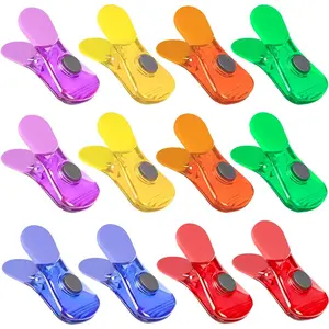 Bag Clips, 12 Pack Chip Clips, Magnetic Bag Clip Food Snacks Bread Storage Heavy Duty, Plastic Assorted Colors Refrigerator Magnet Air-Tight Package Clip Clothes Pins Home Kitchen