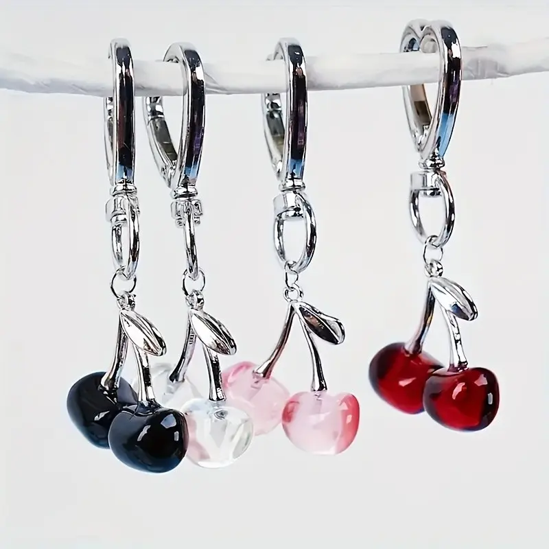 4pcs Set Black Red Pink White Cherry Keychains - Cute Alloy Pendants, Colorful Cherry Design, Perfect Gift for Friends and Family, Women's Fashion Accessories, Bag Accessories Key, Cherry-Themed Items