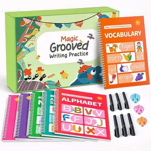 Magic Grooved Writing Practice Books,  Grooved Writing Books for  3-5, Learn to Write Letters Numbers,Math,Tracing, Magic Copybooks  Learning Activities-1Pack