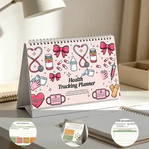 12-month health management plan tracker - pink medical cover, undated planner pages, progress tracking, achieving health goals - stay healthy with our convenient daily tracking charts