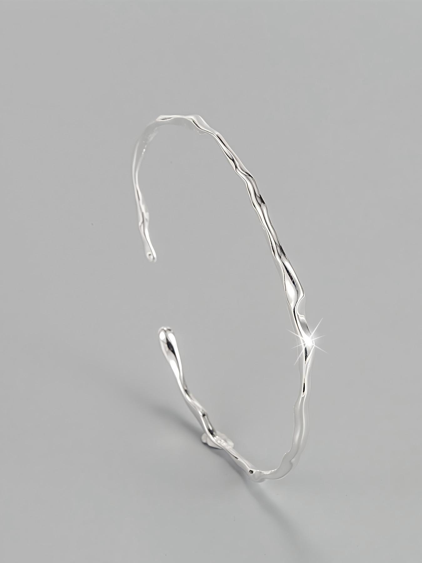 925 Sterling Silver Irregular Wave Design Bangle, Fashion Jewelry for Party, Daily Clothing Decor, Trendy All-match & Exquisite Jewelry for Birthday Gift, Valentine's Day Gifts, Metal Bracelet