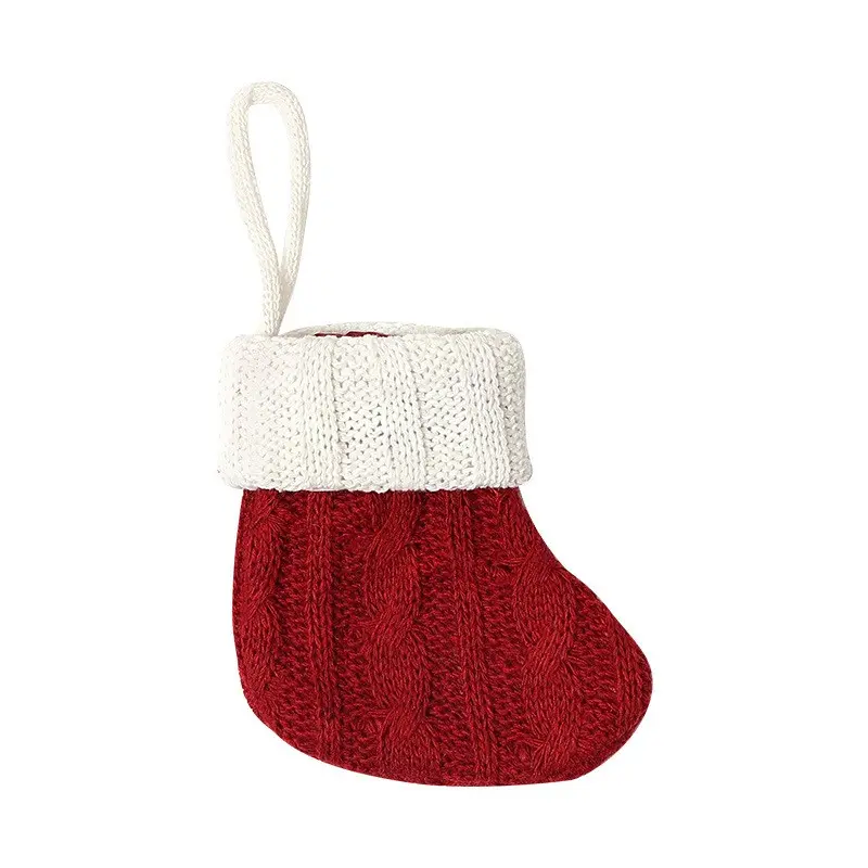 Mini Knitted Christmas Stocking Ornament, Small Knit Santa Sock Pendant, Tree Hanging Decor, Home Display, Festival Gift