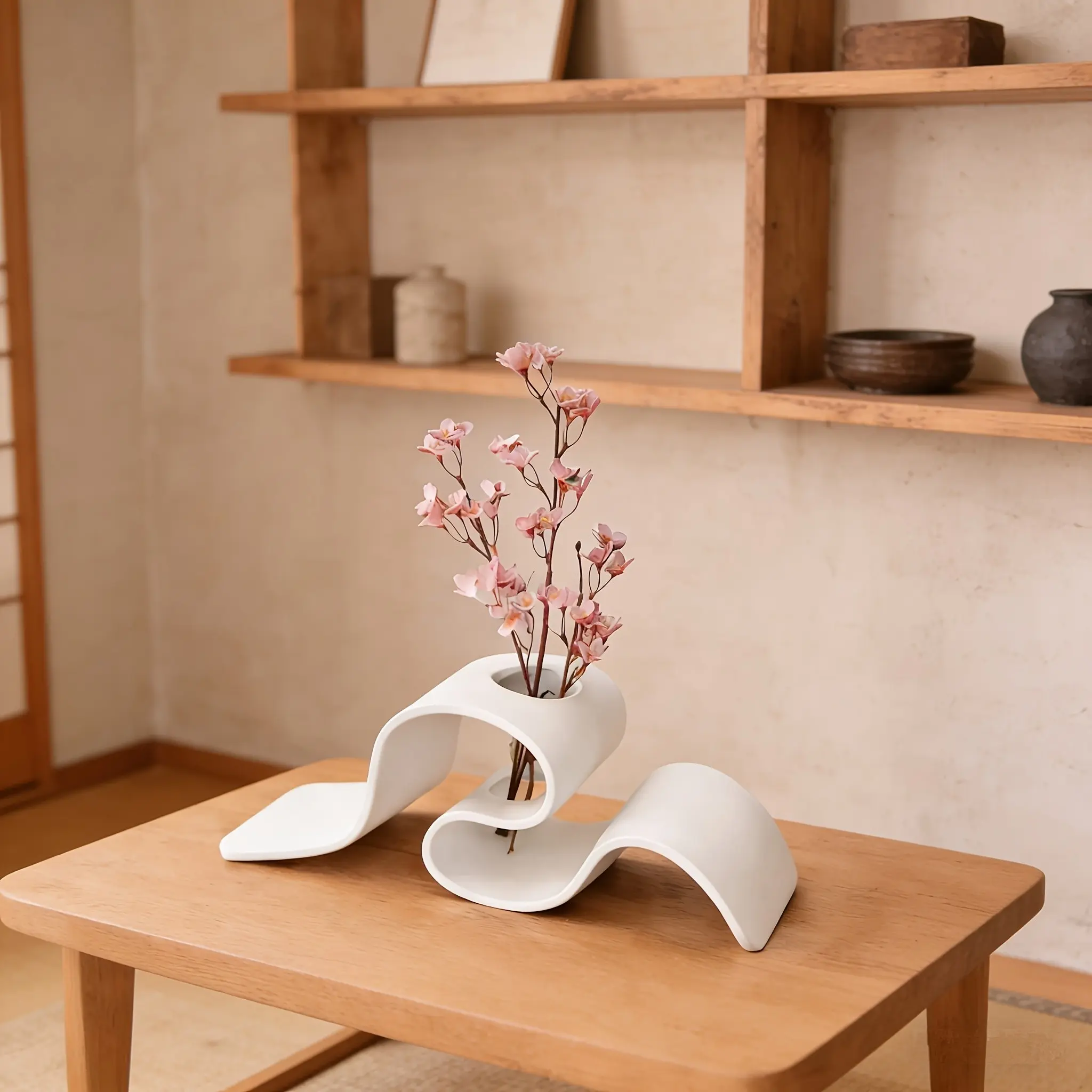 3D Printed Wave Dried Flower Stand, Minimalist Desk Vase Holder, Modern Curved Floral Display Rack, Office Table Decor, Home Ornament, Flower Stand Vases, Vase Decoration