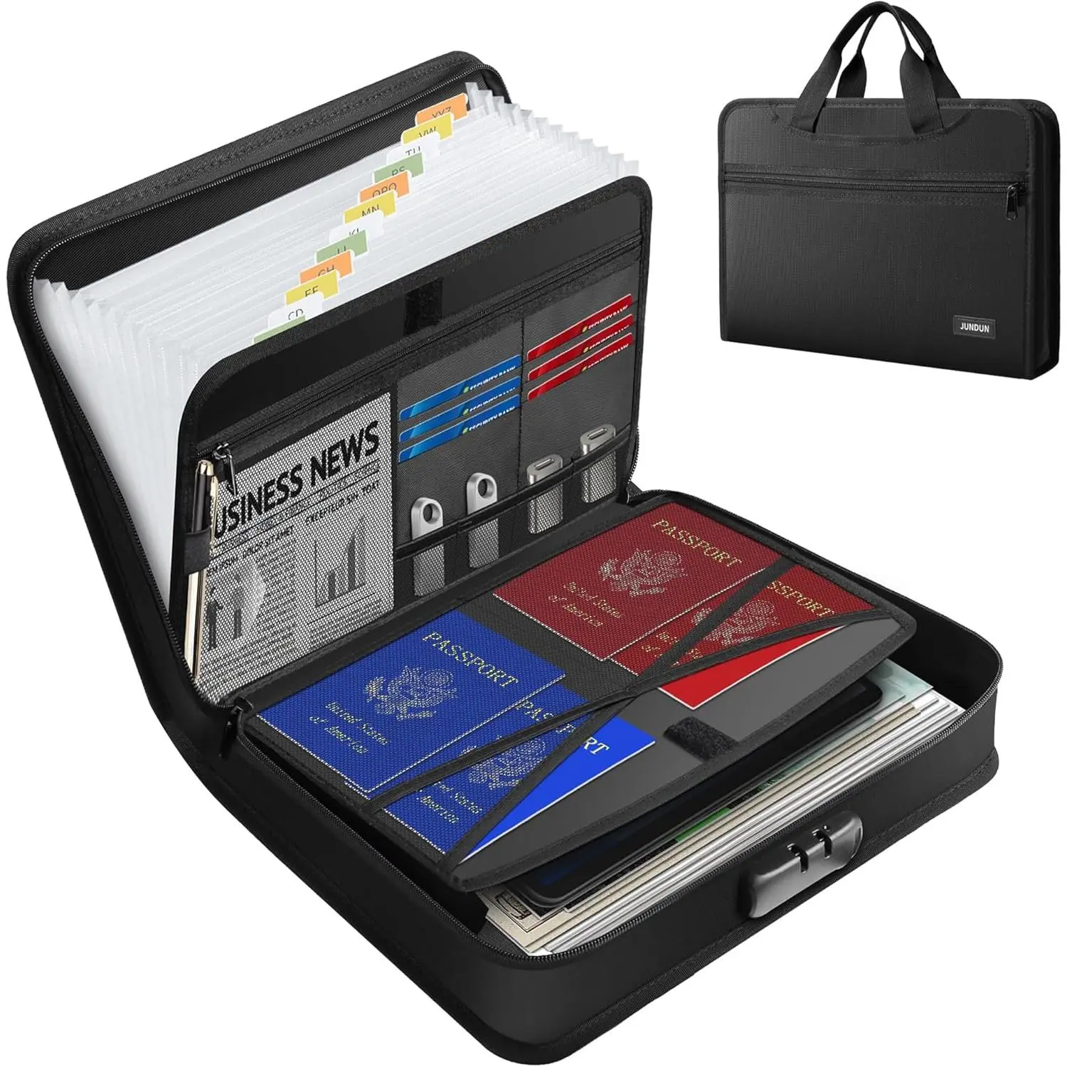 Accordion File Organizer with Lock,Multi-Pockets Fireproof Document Organizer with Handle & Zipper - 13 Pockets Expanding File Folder with Labels for Letter A4 Files and