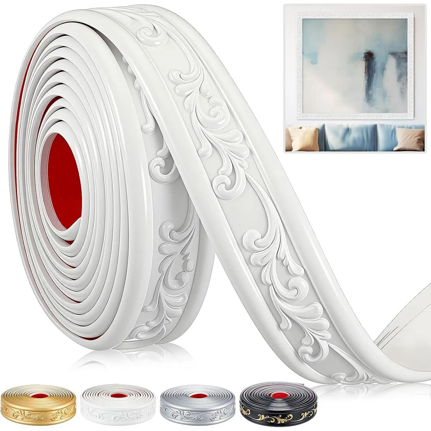 Peel and Stick PVC Crown Molding Trim Flexible Molding Trim 13.1 ft x 1.8" Self Adhesive Wallpaper Wall Border Mirror Frame Baseboard Cabinet for Home Decor Edge Background (White)