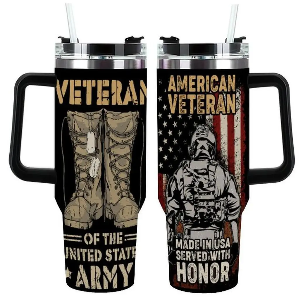 Cosictic Veteran's Day Gift For Veteran, Military Veteran 20 Oz Travel Tumbler, Birthday Christmas Gift For Us Army Veteran Men Grandpa Papa