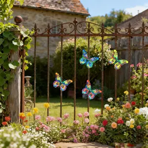 4-Piece Set Colorful Metal Butterfly Wall Art with Movable Wings, Metal Butterfly Statue Wall Decor for Home, Garden, Yard, Living Room, Bedroom, Terrace, Balcony: No Electricity Needed, Outdoor Fence Art Decoration, Ideal Gift for Family and Friends