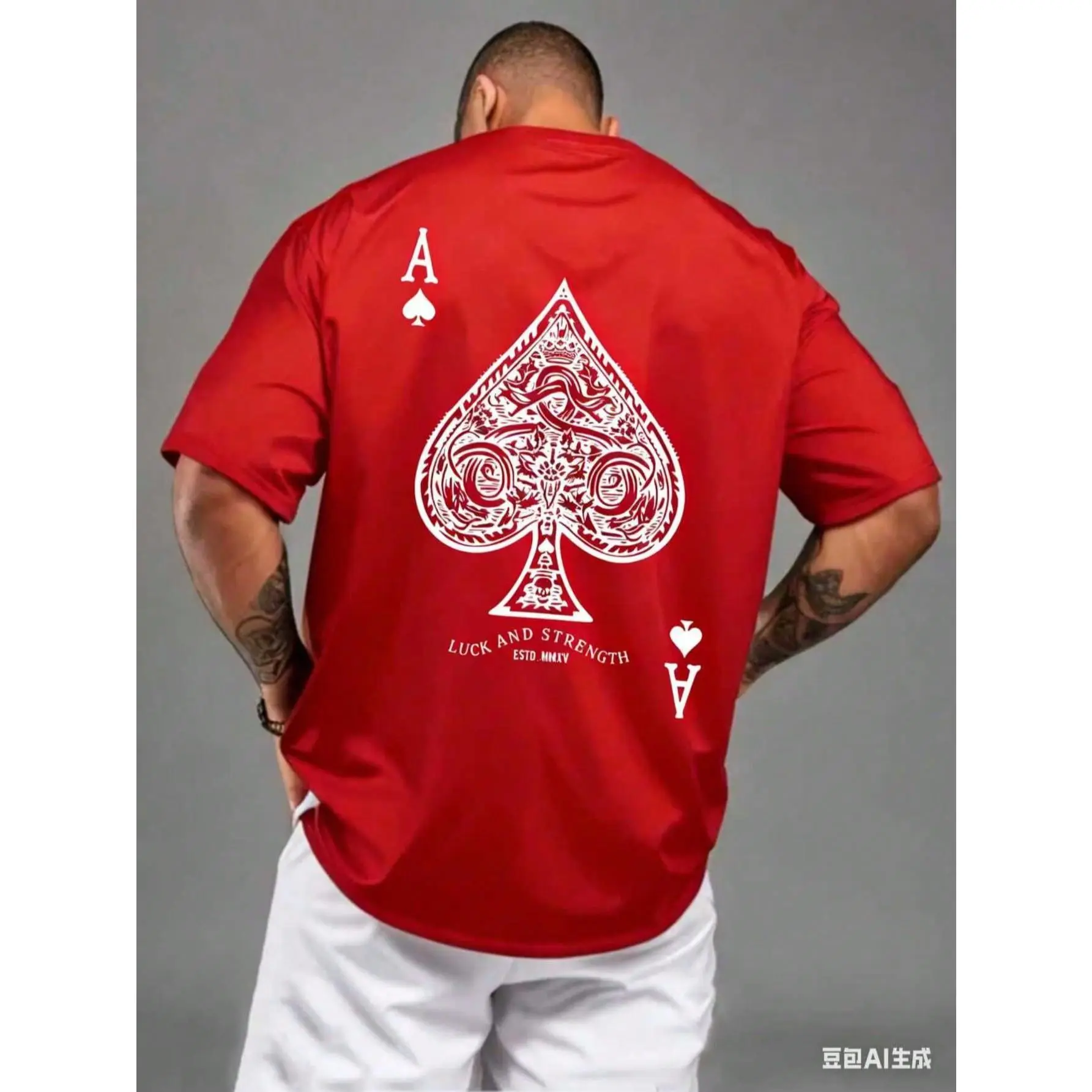 Men's Aces Of Spades Poker Pattern Casual T-Shirt - Soft Polyester Blend, Crew Neck, Short Sleeve, Machine Washable New Casual T-Shirts For Men