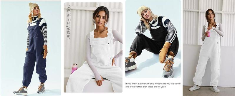 Imily Bela Women's Fleece Warm Overalls Winter Loose Casual Jumpsuits with Pockets