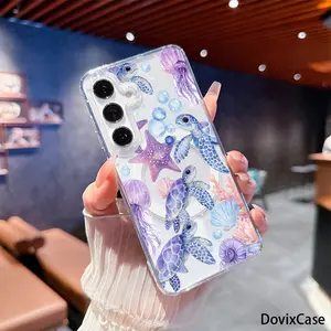 Cute Sea Turtles Purple Jellyfish Starfish And Coral HD Clear Shockproof Transparent Acrylic Magnetic Printed for Samsung Galaxy S26 S25 S24 S23 S22 S21 S20 Fe Plus Ultra Edge S10E A57 A56 A55 A54 A37 A36 A35 A34 A26 A25 A24 A23 A17 A16 A15 A14 A07 A06