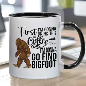 1, 11 ounce, mythical bioceramic coffee/tea cup. Printed with a unique and captivating Bigfoot style pattern. Ideal gifts for fantasy fans, outdoor enthusiasts, and coffee lovers: large coffee cups, novel coffee cups, large capacity mugs, interesting coff