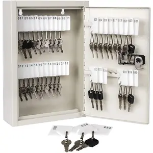Key Storage Lock Box with Code, Locking Key Cabinet, 40 Key Holder Wall Mount with Combination Lock, Hooks & Tags Labels for Home, Office, Business, 2.5" D x 8.1" W x 12.1" H, White