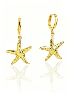 Textured Starfish Hoop Earrings for Women, Gold Dainty Ocean Sea Star Dangle Huggies, Minimal Beach Vacation Jewelry, Lightweight All-Match Ear Accessories, Delicate Fashion Women Jewelry, Ideal Birthday & Holiday Present for Teen Girls