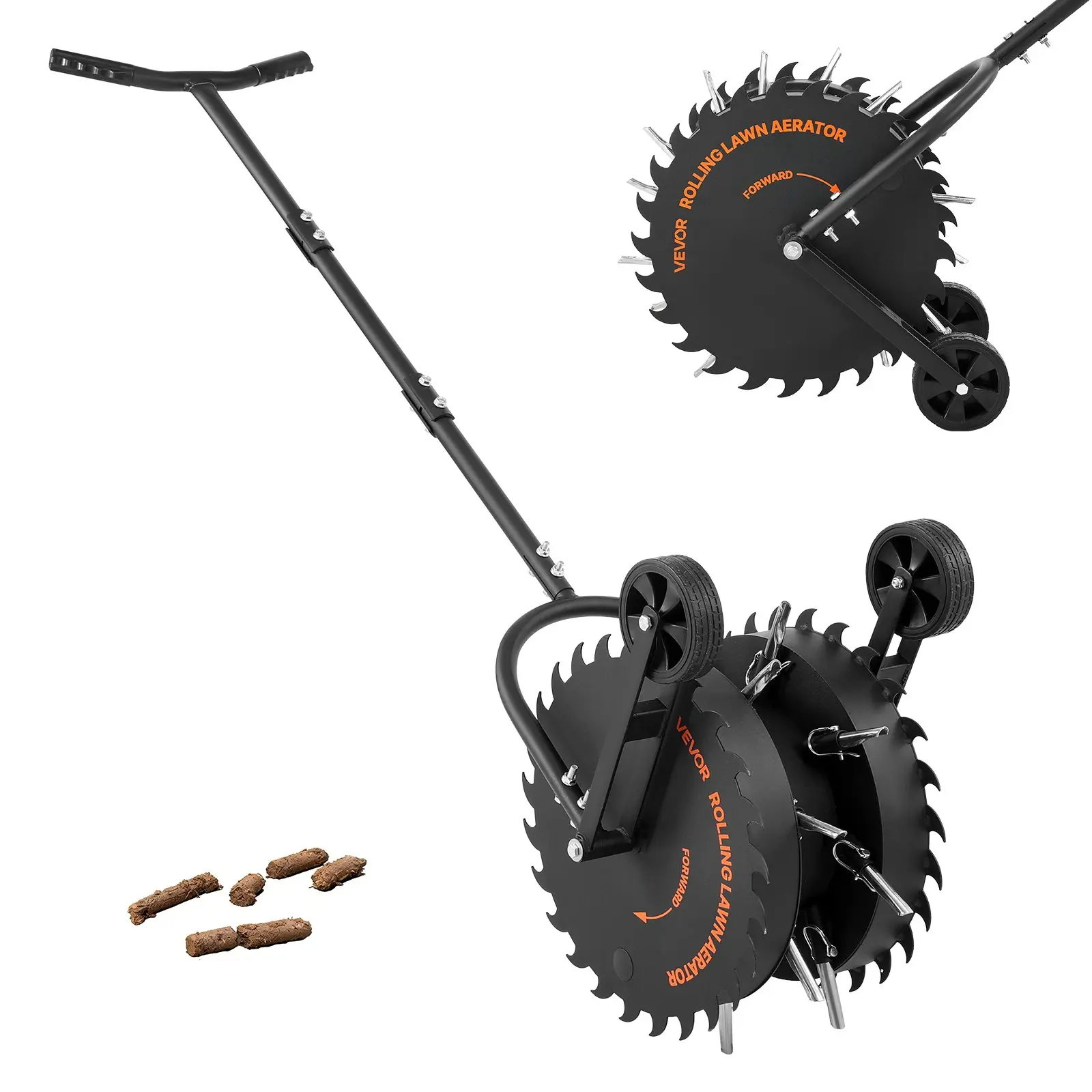 【DealsForYouDays】VEVOR Rolling Lawn Core Aerator, 16.6 in Coring Aerator Roller with Anti-Clog Tines, Heavy Duty Rust-Resistant, Yard Grass Pulling Plugs Manual Aeration Tool for Compacted Garden Soil Loosening
