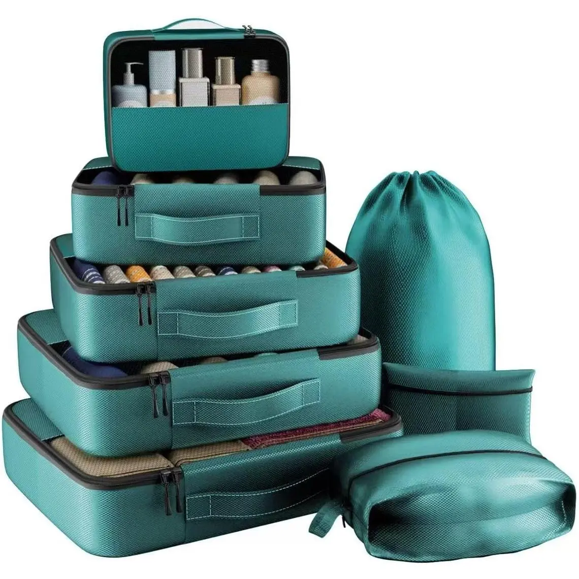 8-Pack Travel Packing Cubes - Synthetic Luggage Organizers for Bag Organization, Outdoors, Business Travel, Cold-Wash Compatibility, Travel Organizers, Camping