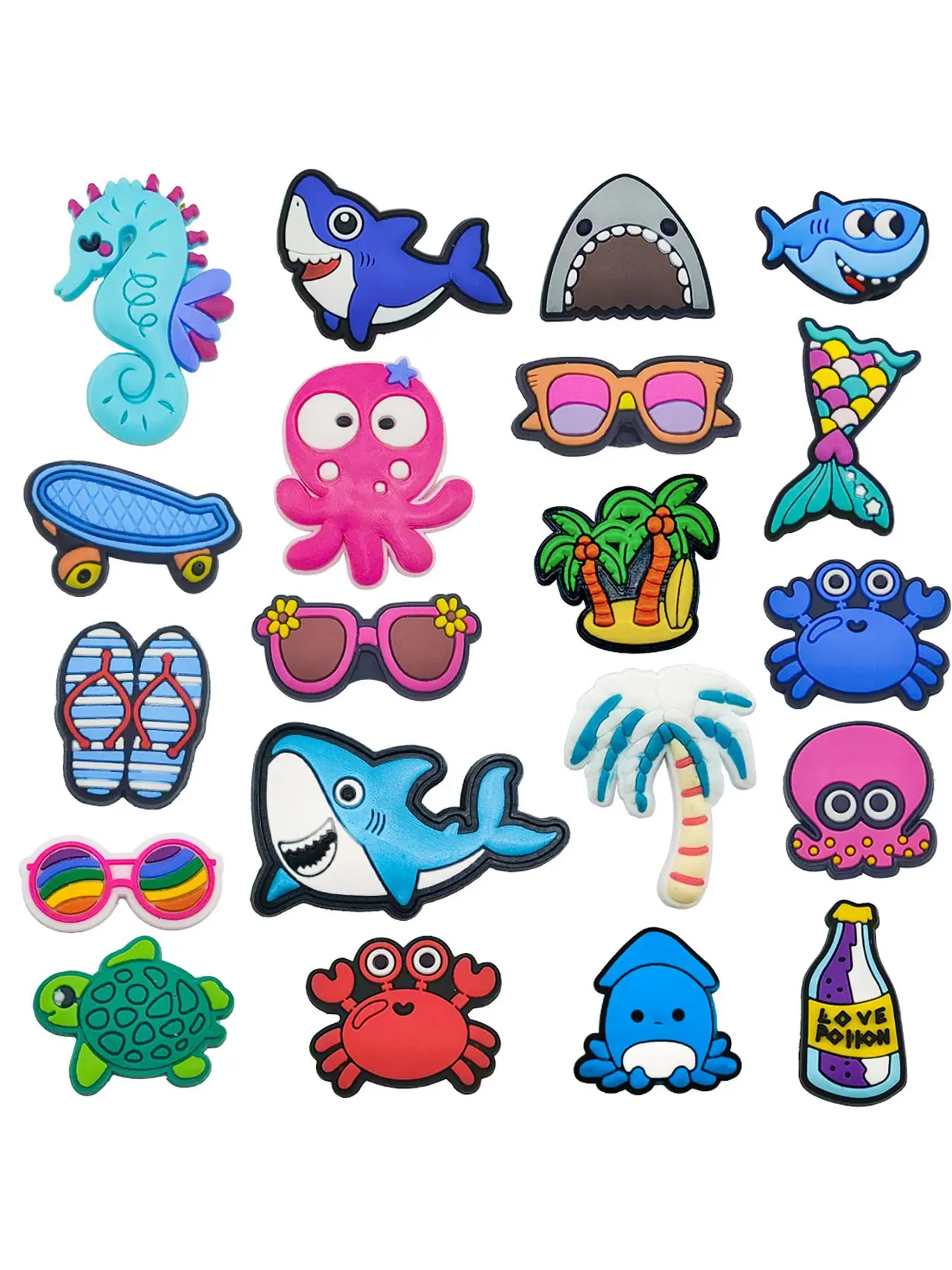 20pcs PVC Beach Bag Charms & Hole Shoe Set, Sea Creatures Series Detachable DIY Decor, Waterproof Durable Ornaments, Perfect Gift for Birthday, Christmas, Halloween & Vacation Pool Party