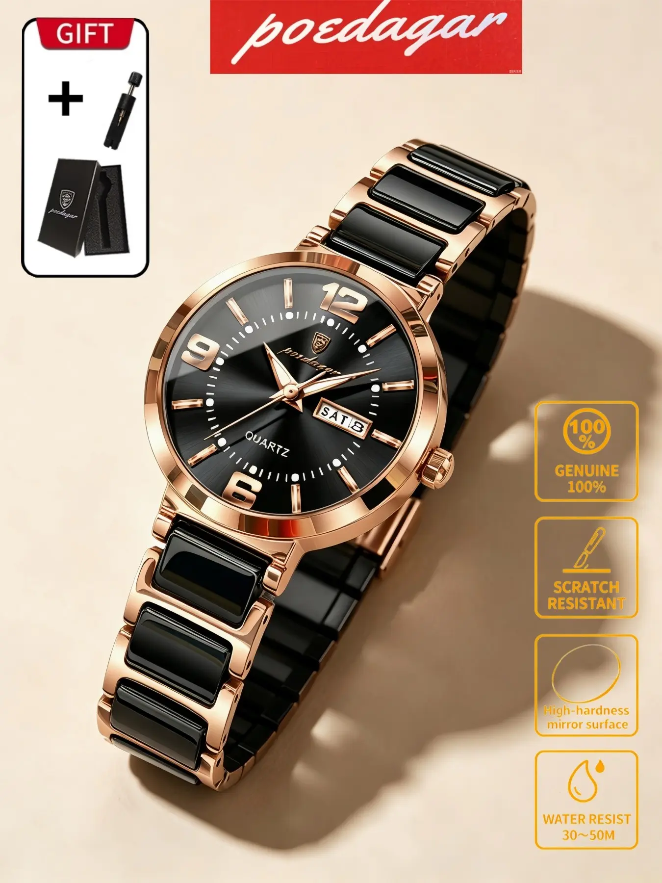 POEDAGAR Light Luxury Versatile Women's Calendar Watch Elegant Waterproof Luminous Quartz Women's Watch Stainless Steel Women's Watch Birthday Gift for Girlfriend Mom Watch