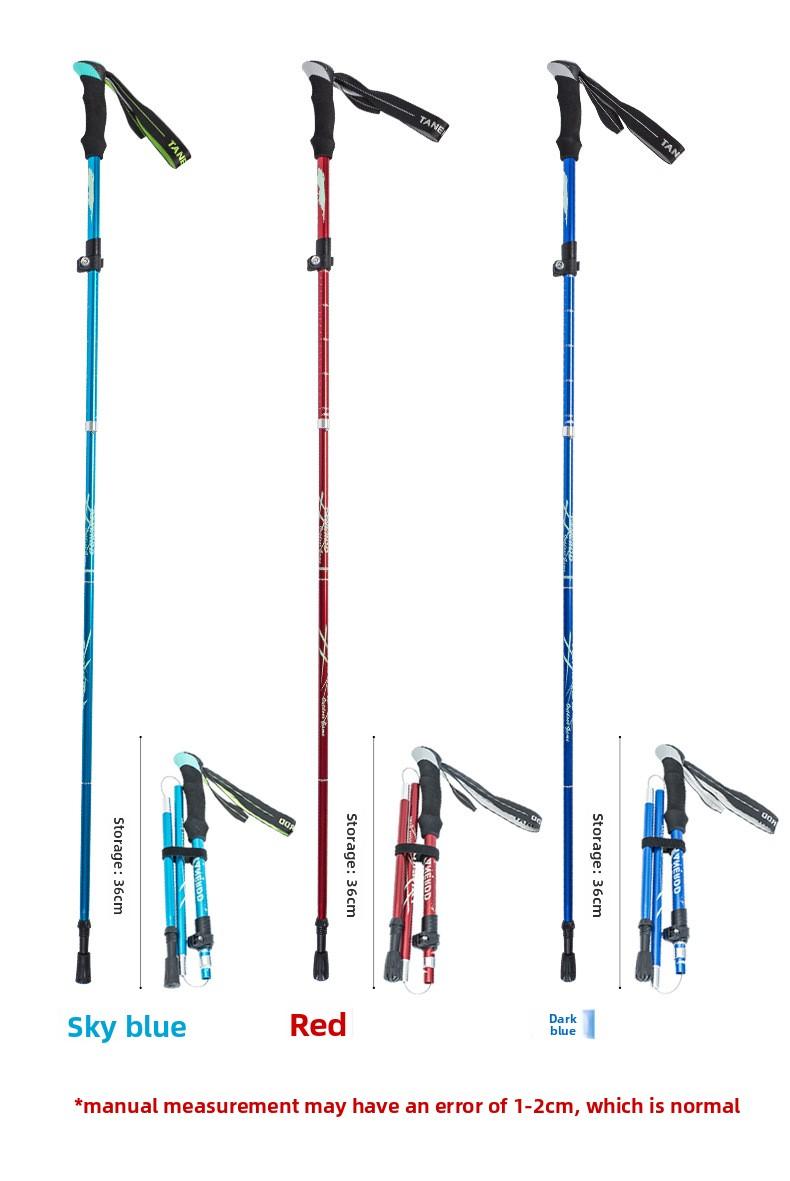 Aluminum alloy folding trekking pole, ultra-light and ultra-short, telescopic outdoor walking stick for hiking and climbing, 5-section walking pole