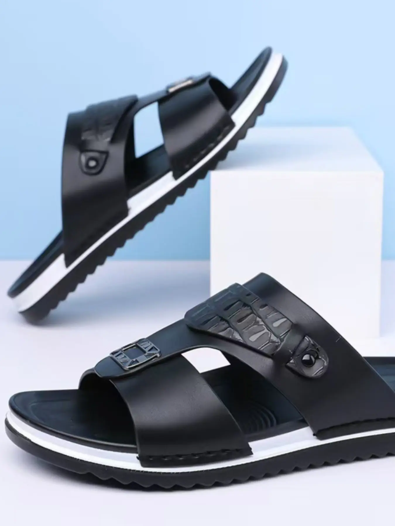 Men's Casual Sandals, Simple Summer Style, Square Decorative Buckle, Anti-Slip Thick Sole, Breathable Soft Upper, Ideal for Daily Use