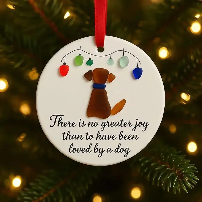 Ceramic Dog And Christmas Ornament With A Sea Glass-Like Shine - Pet-Themed Christmas Tree Decoration, A Gift For Dog Lovers And Owners, Durable Ceramic Hanging Ornament (Compatible With Christmas Tree Decorations)