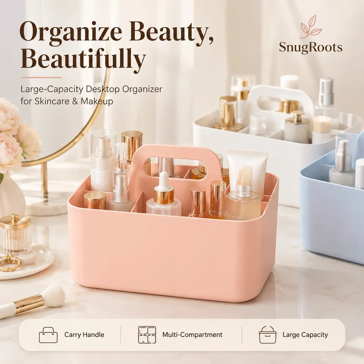 1 Pc Makeup Organizer – Cosmetic Storage Box, Skincare Organizer, Bathroom Counter Organizer, Beauty Storage Container, Makeup Holder, Vanity Organizer, Desktop Storage Box