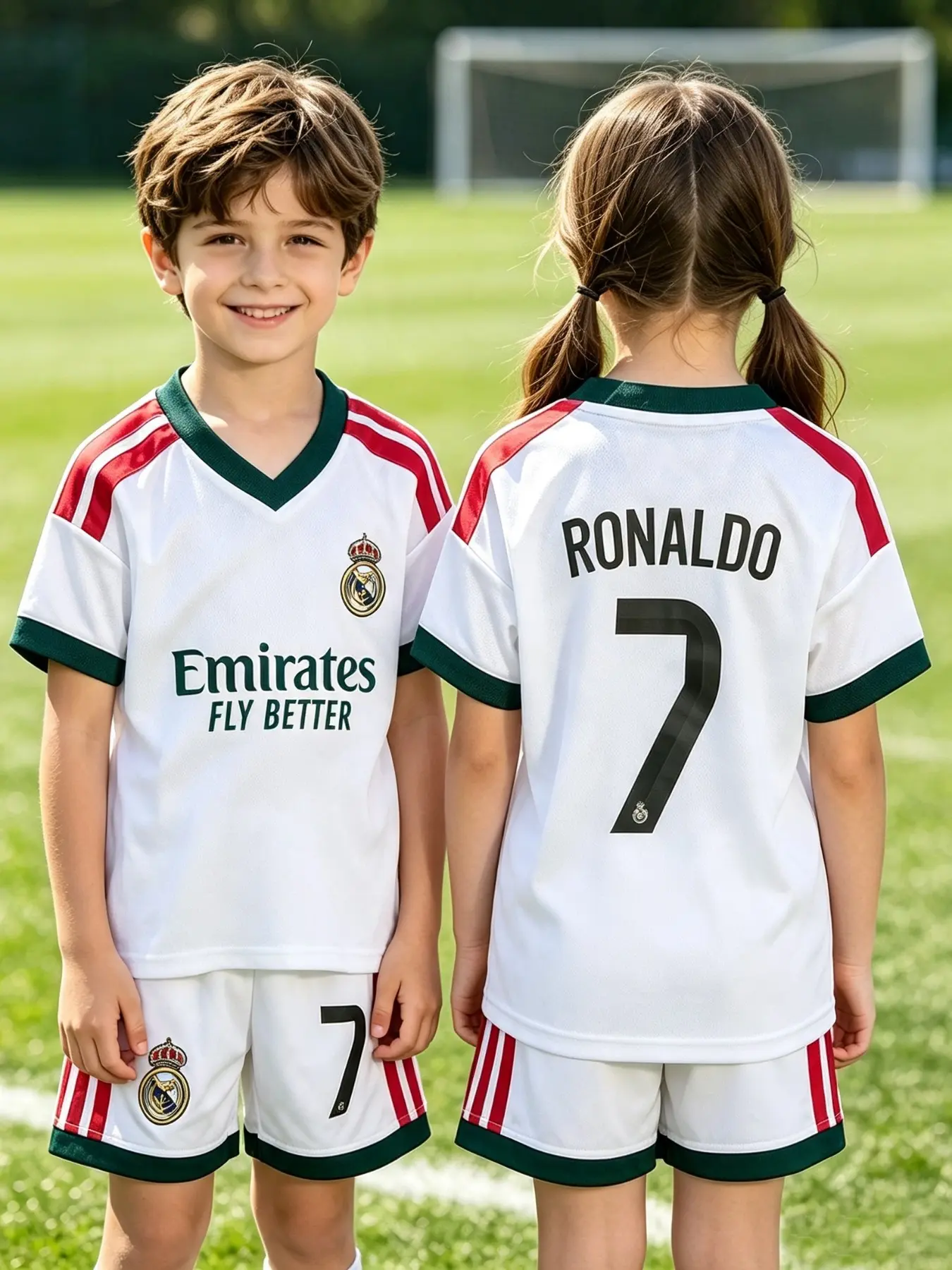 Kids Football Set, Ronaldo 7 Number, Unisex, Quick-Dry, Short Sleeve and Shorts, Casual Loose Fit, Training Jersey Two-Piece Set