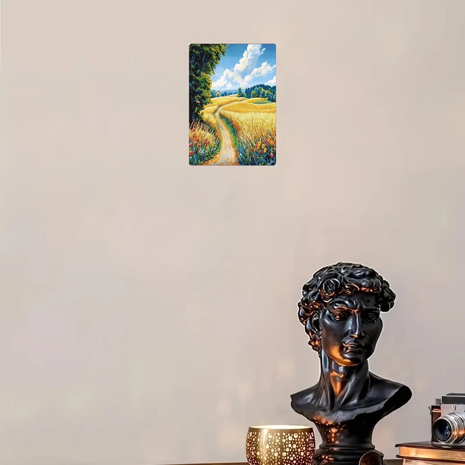 DIY 8x12 in Vibrant Wheat Field Scenery Metal Art Kit - Durable Tinplate Wall Decoration, Easy-to-Hang Print, English Instructions Included, Ideal for Home & Office Decor