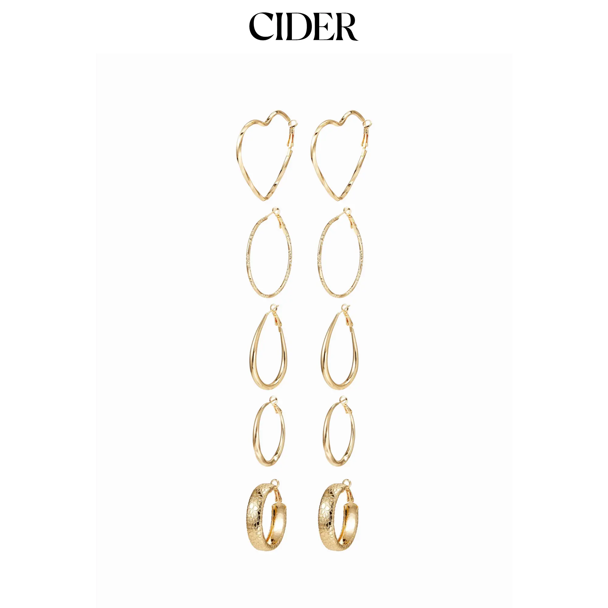Cider 5 PAIRS HEART & CIRCLE HOOP EARRING SET