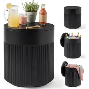 Outdoor Cooler Side Table, 3-in-1 Patio Ice Cooler Table with Storage, HDPE Outdoor Table with Drain Plug, Holds 24 Cans & Fits Wine Bottles, Poolside Deck Backyard (Black)