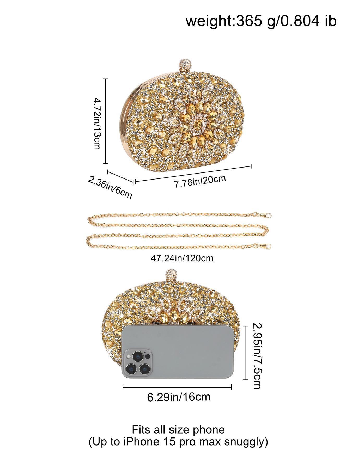Women's Elegant Rhinestone Decorated Evening Bag, Exquisite Trendy Glittering Clutch Bag with Removable Chain Strap, Fashionable Bag for Party Decoration, Clutch Purse