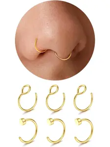 6 Piece Nose Piercing Fake Nose Ring Thin Gold Silver Surgical Steel Septum Hoop Nostril Piercing Set Lip Piercing Helix Cartilage Tragus Daith Piercing Ear Jewellery Body Piercing Jewelry Septum Rings 22G/20G/18G 6-8 mm