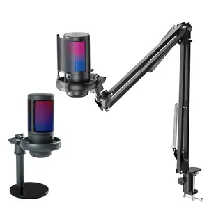 RGB USB gaming microphone | Capacitive microphone plug and play suitable for PC/laptop/PS4/PS5 One click mute+rotatable control with shock-absorbing frame&spray hood Low latency recording suitable for live streaming/podcast/video recording/streaming gamin