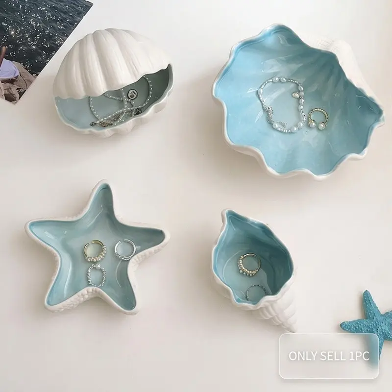 Ceramic Jewelry Organizer Dish, Accessory Holder, Seashell Design, Multi-Compartment Storage, Jewelry Storage Unit, Rings, Earrings, Necklaces, Bracelets, Home Decor