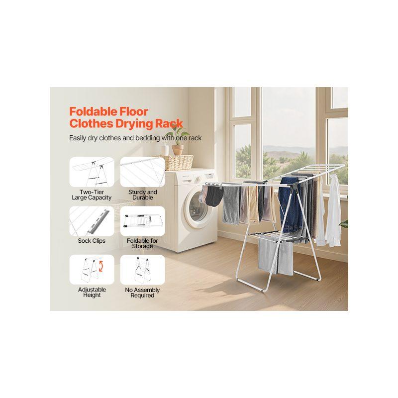 VEVOR Clothes Drying Rack, 2-Tier Foldable Laundry Dryer Rack with Sock Clips 21 Drying Rods, Metal Height Adjustable Drying Racks for Outdoor Indoor, Free-Standing Space-Saving Hanger, White VEVOR Clothes Drying Rack, 2-Tier Foldable Laundry Dryer Rack with Sock Clips 21 Drying Rods, Metal Height Adjustable Drying Racks for Outdoor Indoor, Free-Standing Space-Saving Hanger, White