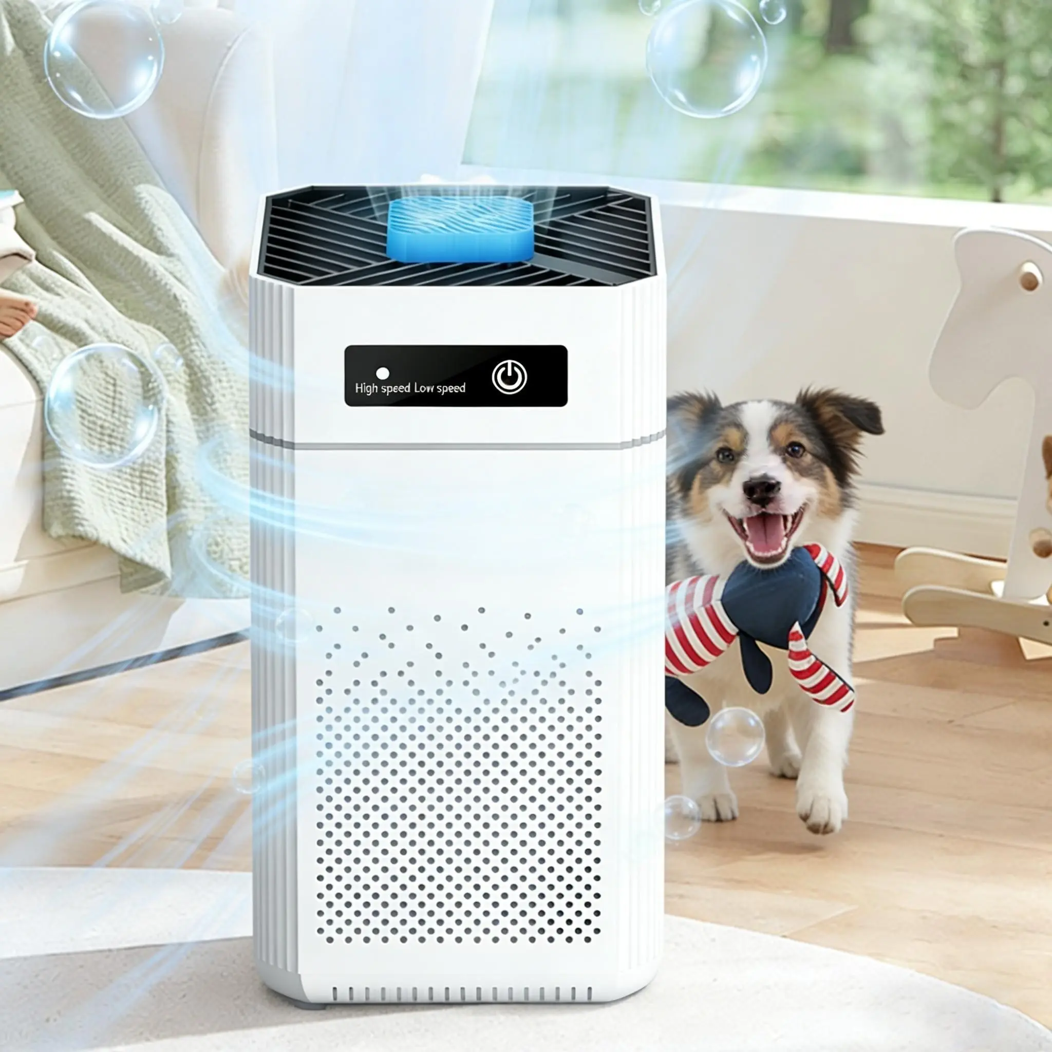 TC-003 Portable Bedroom HEPA Air Purifier, 22dB Low Noise Operation, 360° Surround Air Intake, Sleep Mode, Triple Layer Filtration System with Soft Blue Night Light, Mini Desktop Air Cleaner Captures Dust & Pet Floating Hair for Home Indoor Use