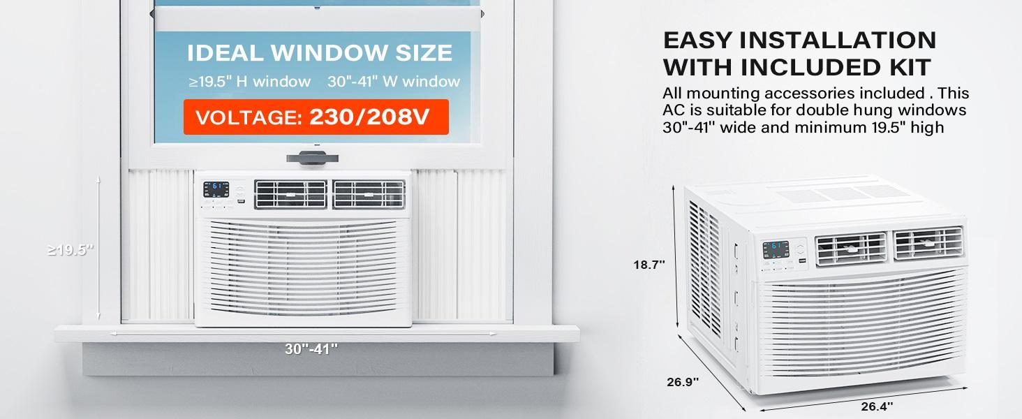 ROVSUN 12000/18000/23200 BTU Window Air Conditioner with Heat, Window AC Unit & Heater Combo with APP & Voice Smart Control, Timer Function & Easy Installation Kit, Work with Alexa/Google Assistant, 208/230V