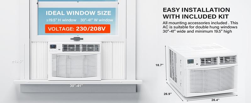 ROVSUN 12000/18000/23200 BTU Window Air Conditioner with Heat, Window AC Unit & Heater Combo with APP & Voice Smart Control, Timer Function & Easy Installation Kit, Work with Alexa/Google Assistant, 208/230V