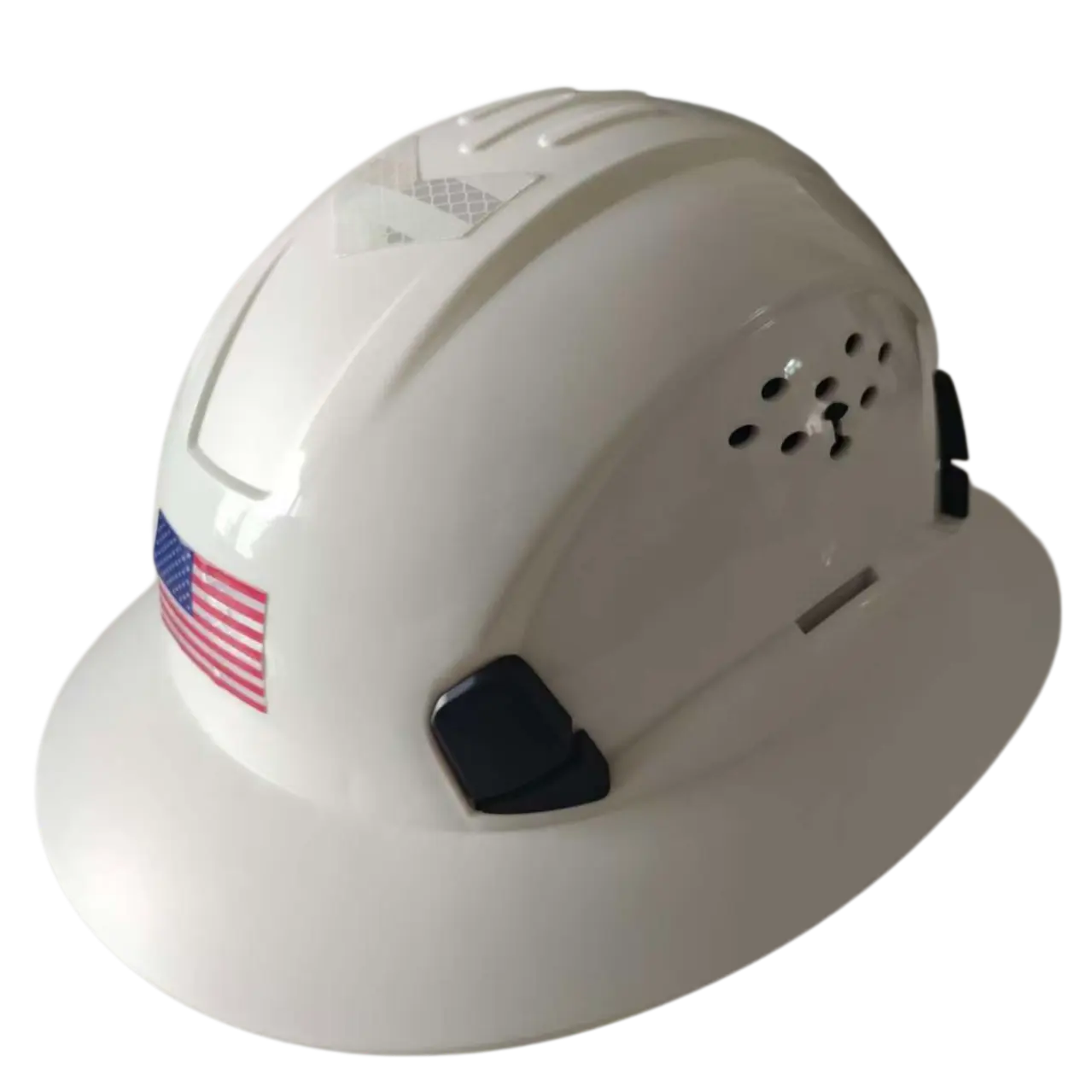 Full Brim Vented Hard Har with Adjustable Ratchet Chin Strap for Men Women Outdoor Work Cooling Vents Reflective Stickers