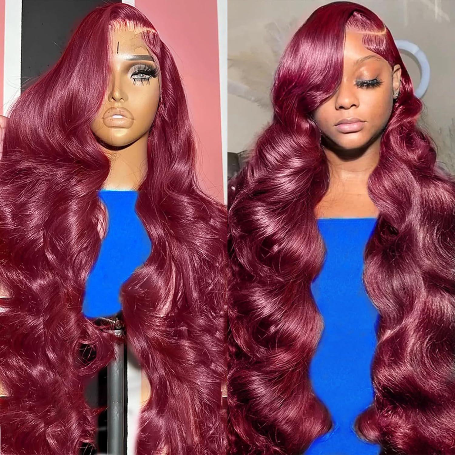 Lace Front Highlighted Ombre Reddish Brown Wig, Highlight Raw Brazilian Body Wave Pre Plucked Human Hair Wig Lace Frontal Wigs For Women, Natural Fluffy Synthetic Full Wig Cap