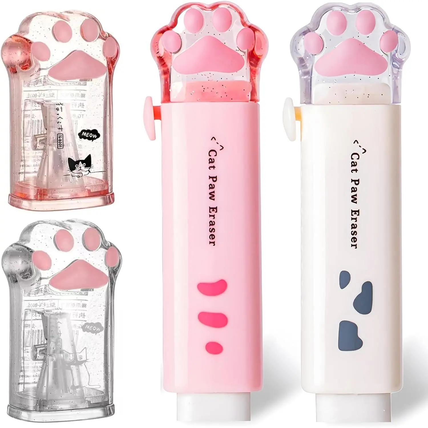 4Pcs Cute Stationery Set,Kawaii School Supplies,Including 2 Retractable Erasers and 2 Pencil Sharpeners, for Kawaii Office School Home Supplies(Eraser and 2Pcs)Gift