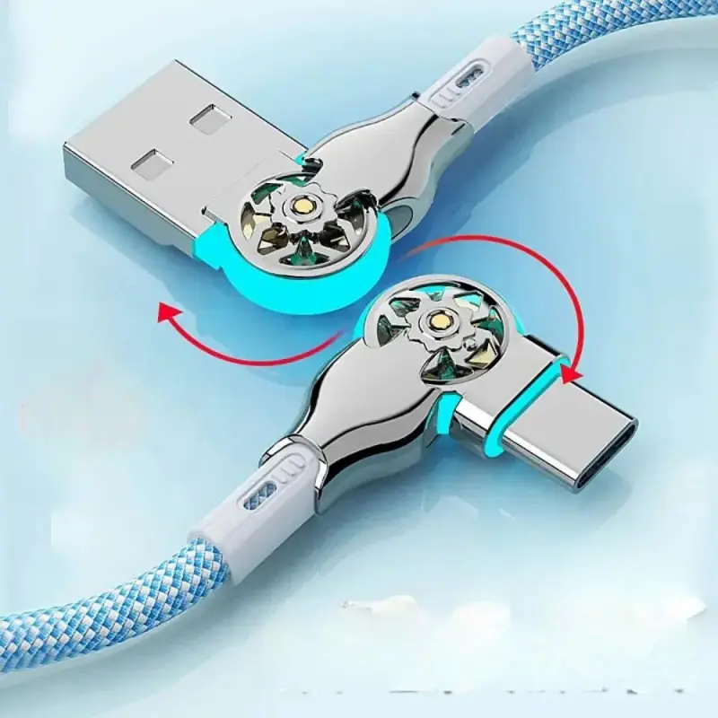 360 Rotatable Quick Charge Type-C Braided Data Cable with Data Sync, Fast Charge & LED Indicator, Durable for Xiaomi/Vivo/OPPO & More