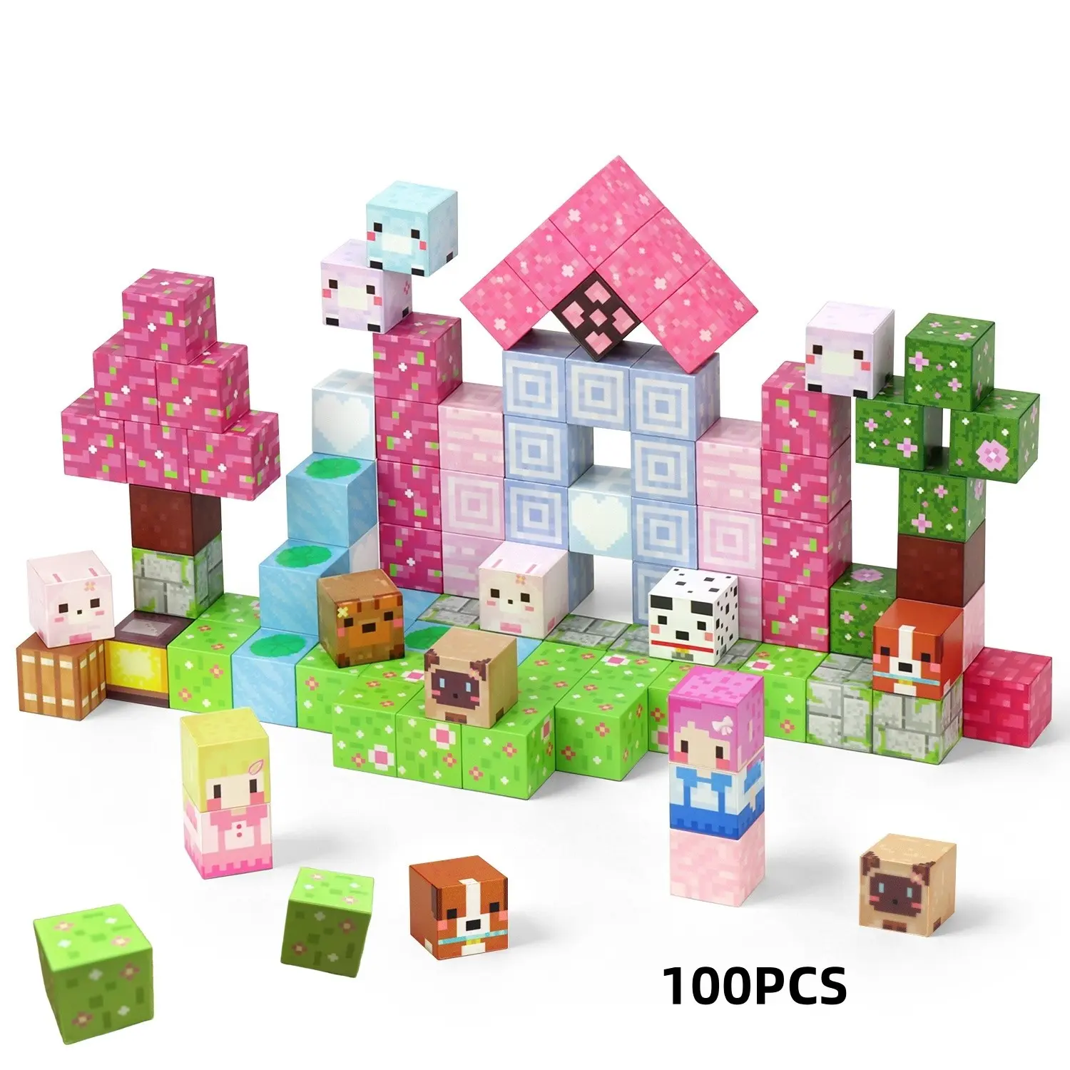 100-Piece Magnetic Blocks Building Set, Princess Castle Building Kit STEM Toy, Creative Educational Gift for Kids & Adults, Ages 3+, Buildable Blocks Kit