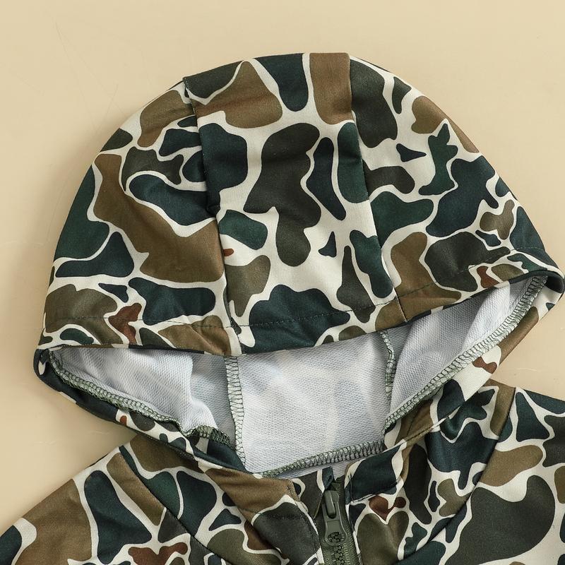 Infant Toddler Baby Girl Boy Camo Hoodie Outfit Half Zipper Long Sleeve Hooded Sweatshirt Casual Pullover Little Kids Hunting Clothes