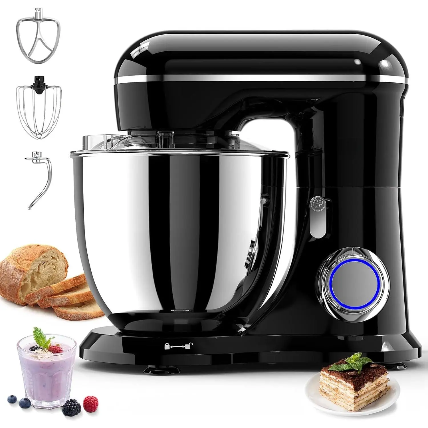 3-IN-1 Electric Stand Mixer, 6.5QT Bowl 660W 10-Speed Kitchen Mixer, Household  Mixers include Dough Hook, Beater and Whisk, Bread Cake Mixer for Baking and   Cooks, Black