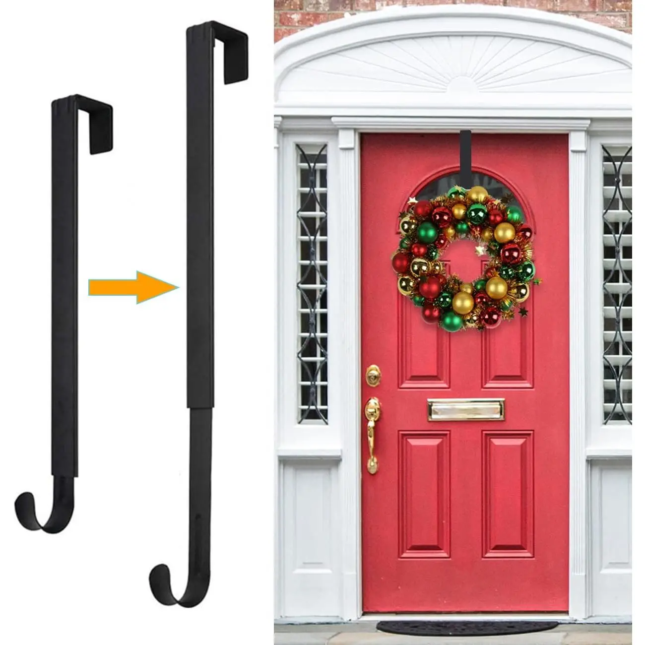 Wreath Hanger,Easter Decorations Adjustable Wreath Hanger for Front Door Decor from 14.9-25",Over The Door Hooks Organizer 20 lbs Larger Wreaths Hangers Christmas Wreaths Decorations Hook