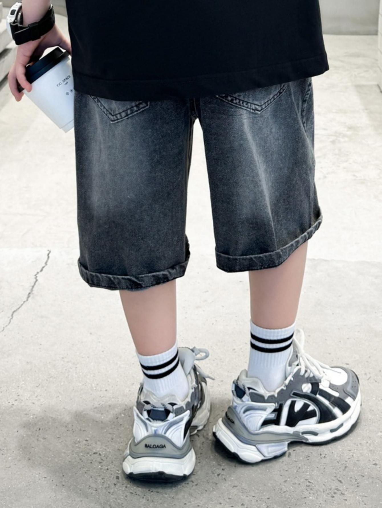 (New)Boys' Distressed Denim Shorts with Ripped Lettering - Loose Fit Streetwear Style, Machine Washable Summer Casual Shorts Suitable for Daily Wear, Outdoor Play & Valentine's Gifts for to Teen Boys, Perfect for Outdoor