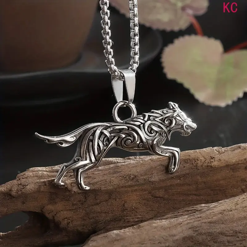 Vintage Nordic Viking Wolf Pendant Necklace For Men, Celtic Wolf Hip Hop Style Fashion Accessory For Daily Wear