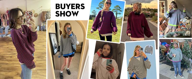 【Clearance】【Up To 3XL】 Imily Bela Womens Christmas Striped Oversized Sweatshirt Color Block Crew Neck Long Sleeve Shirt Casual Loose Pullover Top Y2K Clothes