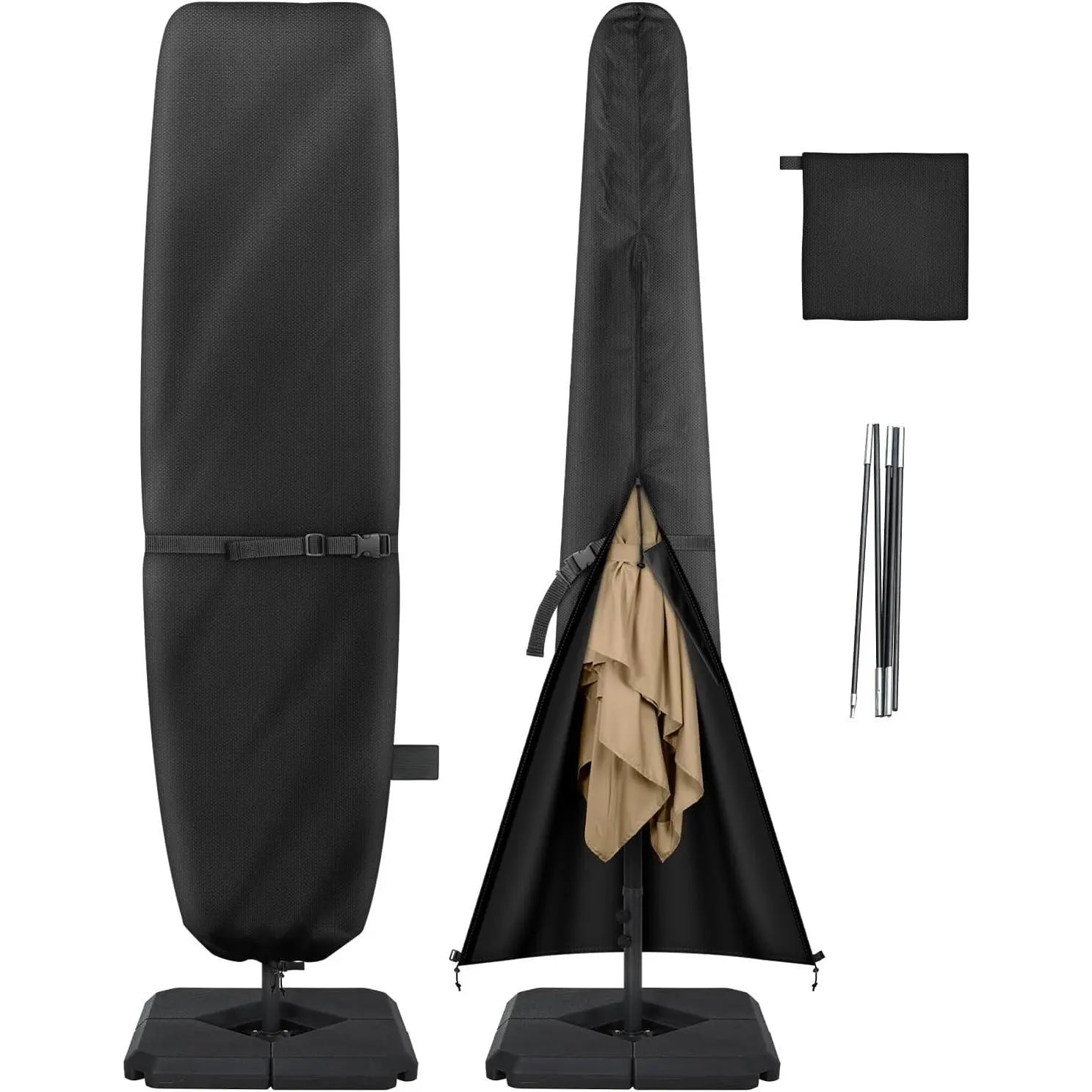 Patio Umbrella Cover for Double-Sided Umbrella, Upgraded Heavy Duty Outdoor Umbrella Covers with Support Pole and Zipper